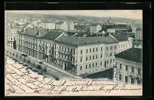 AK Zagreb, Akademie-Platz aus der Vogelschau