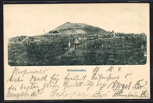 AK Hohenstaufen, Ortsansicht mit dem Berg Hohenstaufen