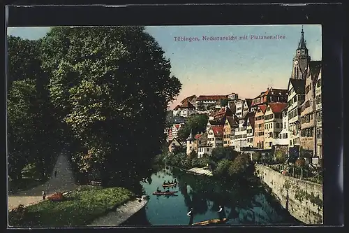 AK Tübingen, Neckaransicht mit Platanenallee