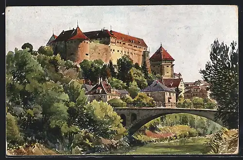 Künstler-AK Vinzenz Marschall: Tübingen, Blick auf die Burg Hohentübingen