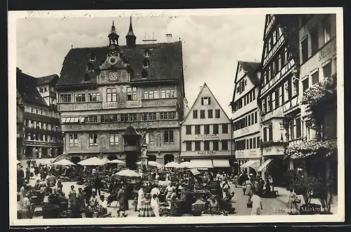 AK Tübingen, Martkplatz mit Ständen