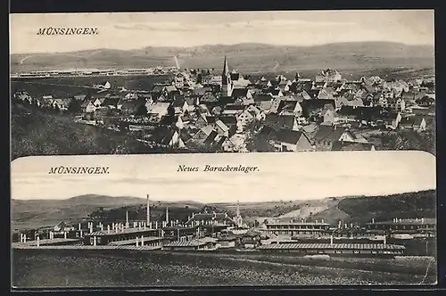 AK Münsingen in Wttbg., Truppenübungsplatz, Generalansicht der Stadt, das neue Barackenlager