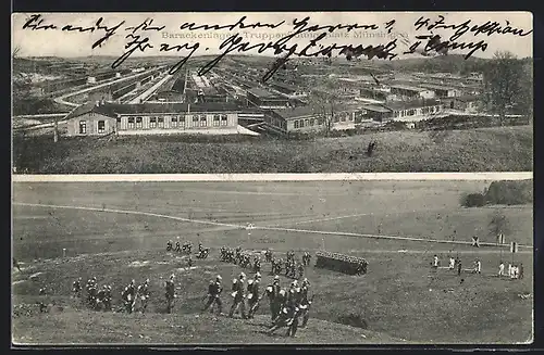 AK Münsingen, Truppenübungsplatz, Barackenlager, Soldaten mit Gewehren