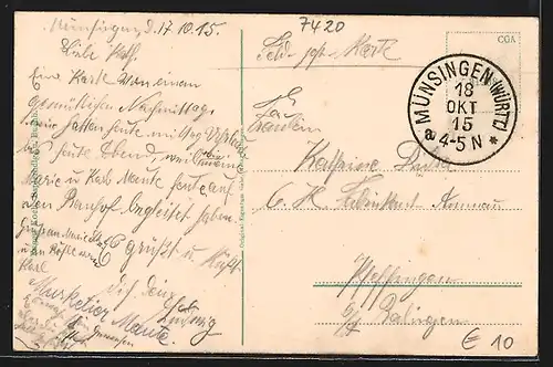 AK Münsingen, Ortsansicht mit Fabrik