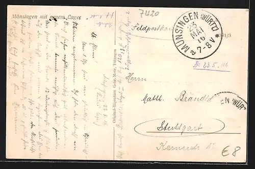 AK Münsingen, Ortsansicht mit neuem Lager