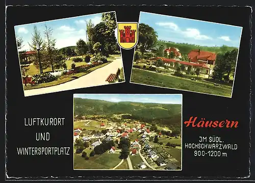 AK Häusern /Schwarzwald, Ortsansicht bei Tag, Wappen