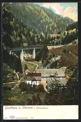 AK Höllsteig, Blick auf Gasthaus z. Sternen u. Ravennabahn