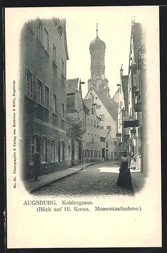 AK Augsburg, Kohlergasse, Blick auf Hl. Kreuz