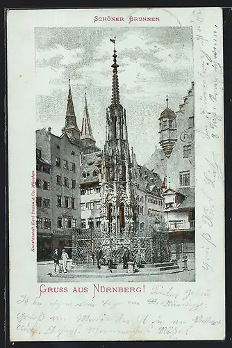 Goldfenster-AK Nürnberg, Schöner Brunnen