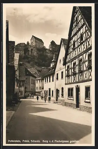 AK Pottenstein, Fischergasse mit Blick zur Burg