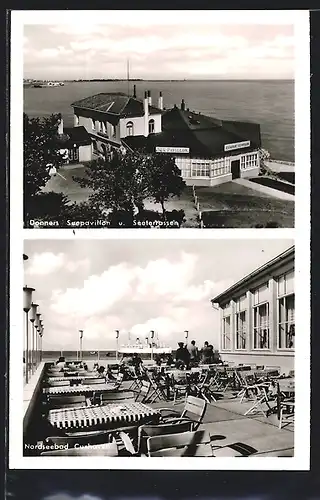 AK Cuxhaven a. d. Nordsee, Blick auf Seepavillon und Seeterrassen mit Dampfer