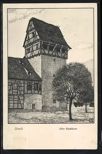 Künstler-AK Bad Urach, Alter Stadtturm