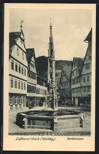 AK Bad Urach, Partie am Marktbrunnen