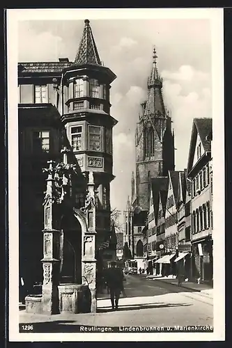 AK Reutlingen, Lindenbrunnen und Marienkirche