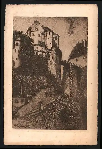 Künstler-AK Meersburg am Bodensee, Ansicht vom Schloss