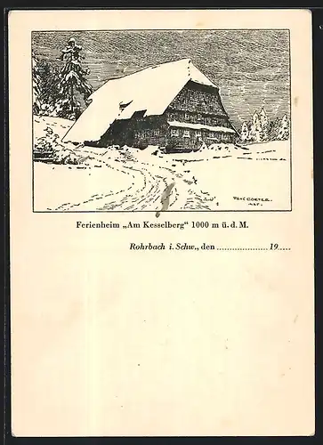 Künstler-AK Rohrbach i. Schw., Ferienheim Am Kesselberg im Winter