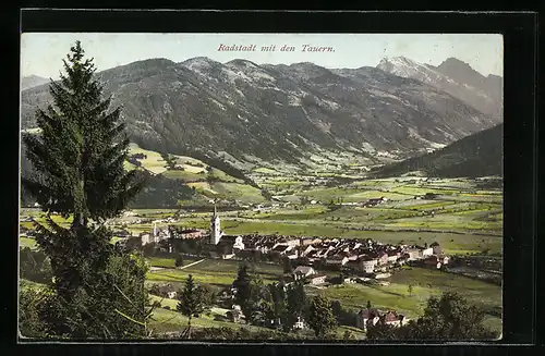 AK Radstadt, Panorama mit den Tauern