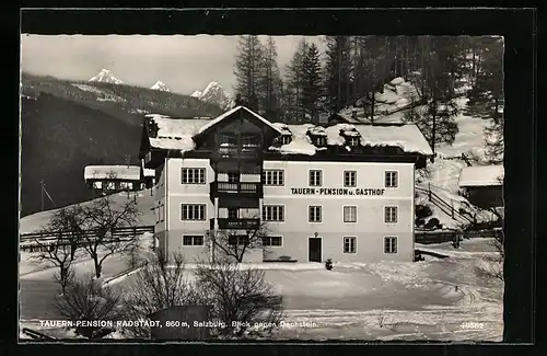 AK Radstadt, Tauern-Pension mit Blick gegen Dachstein