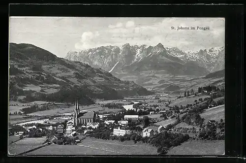 AK St. Johann i. Pongau, Totalansicht mit Gebirgspanorama