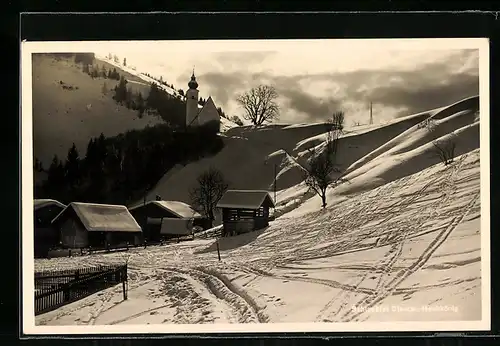AK Dienten, Ortspartie mit Kirche im Schnee