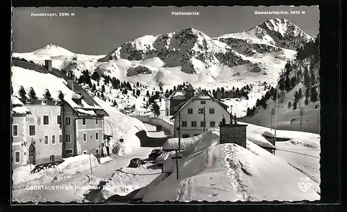 AK Obertauern am Radstädter Tauern, Ortspartie mit Hundskogel, Plattenspitze und Gamskarlspitze