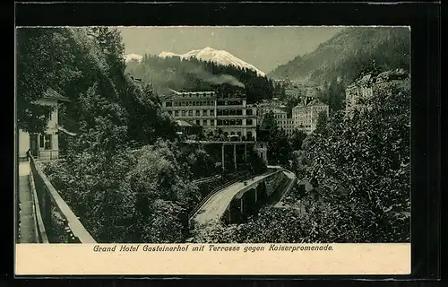 AK Salzburg, Grand Hotel Gasteinerhof mit Terrasse gegen Kaiserpromenade