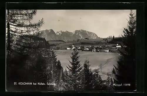 AK St. Koloman bei Hallein, Ortspartie mit Bergen
