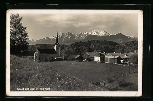 AK Adnet, Ortspartie mit Kirche und dem Hohen Göll