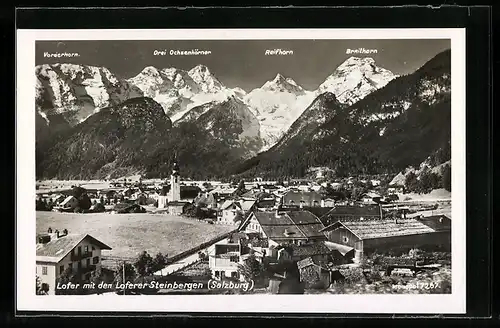 AK Lofer, Teilansicht mit den Loferer Steinbergen, Reifhorn, Breithorn und Vorderhorn