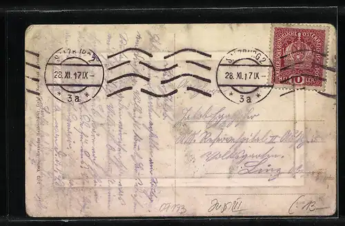 AK Gnigl, Ortsansicht bei Dämmerung