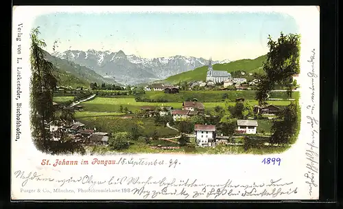 AK St. Johann im Pongau, Ortsansicht mit Bergpanorama