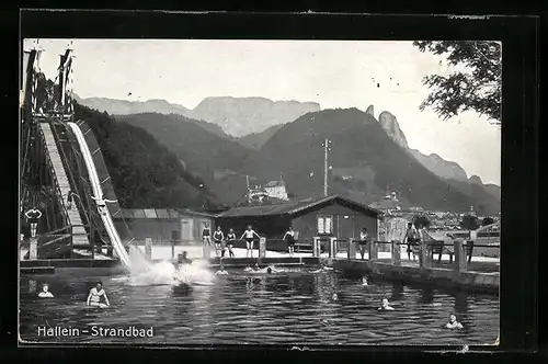 AK Hallein, Strandbad mit Blick auf die Berglandschaft