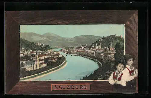 AK Salzburg, Flusspartie mit Bergen