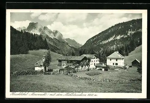 AK Weissbach bei Lofer, Hirschbühel, Mooswacht mit dem Mühlsturzhorn u. Kapelle