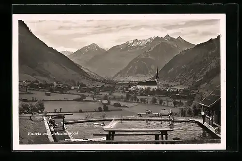 AK Rauris, Ortsansicht mit Schwimmbad und Kirche