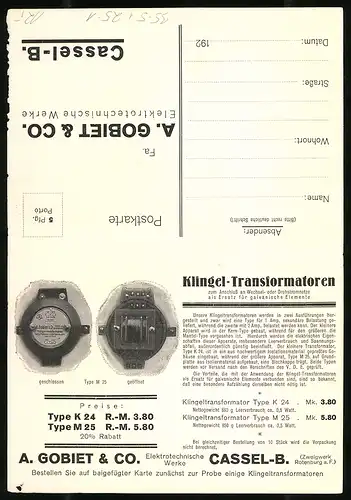 AK Reklame für Klingel-Transformatoren der Firma A. Gobiet & Co.
