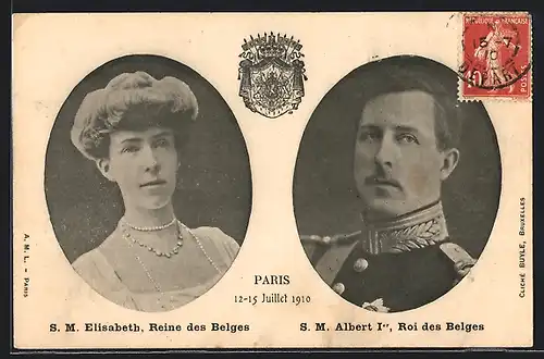 AK S. M. Albert 1er, Roi des Belges, S. M. Elisabeth, Reine des Belges, Paris 1910