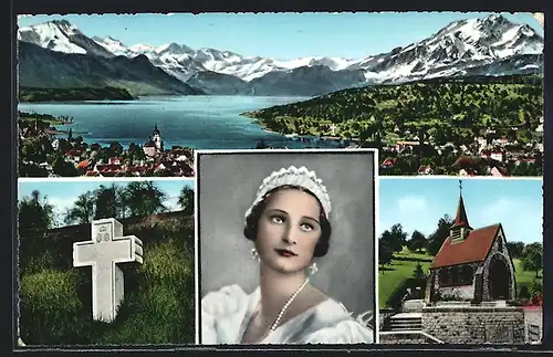 AK Küssnacht a. Rigi, Gedächtniskapelle, Königin Astrid von Belgien, Landschaftspanorama