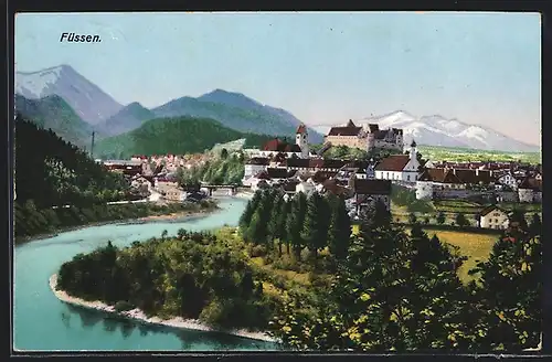 AK Füssen, Ortsansicht mit Fluss