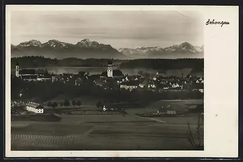 AK Schongau, Ortsansicht mit Bergpanorama aus der Vogelschau