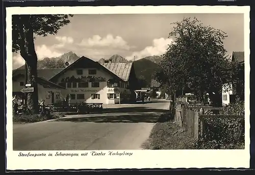 AK Schwangau, Strassenpartie mit Tiroler Hochgebirge