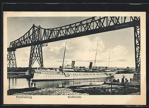 AK Rendsburg, Hochbrücke mit Dampfer