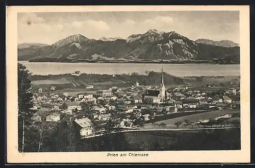 AK Prien, Blick über die Ortschaft auf den Chiemsee