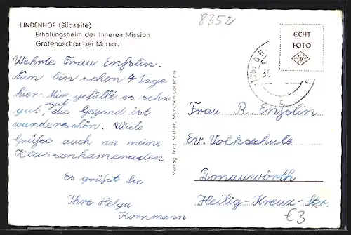 AK Grafenaschau bei Murnau, Lindenhof, Erholungsheim der Inneren Mission, Südseite