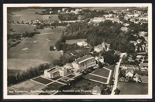 AK Bad Wörishofen, Kurhäuser, Sonnenhof und Parkhotel aus dem Flugzeug gesehen