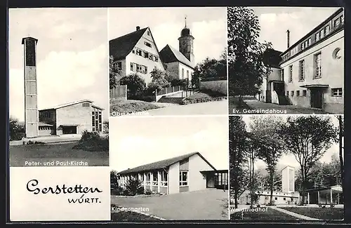 AK Gerstetten /Württ., Obere Kirche, Kindergarten, Waldfriedhof