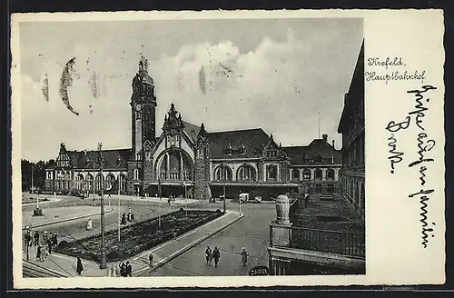 AK Krefeld, Hauptbahnhof mit Vorplatz aus der Vogelschau