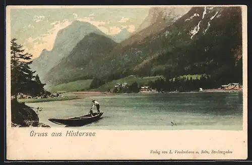 AK Hintersee, Uferpartie mit Boot