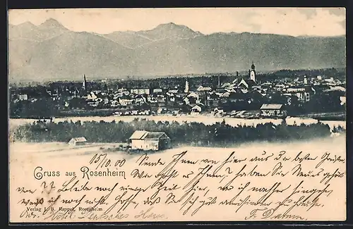 AK Rosenheim, Panorama mit Kirche