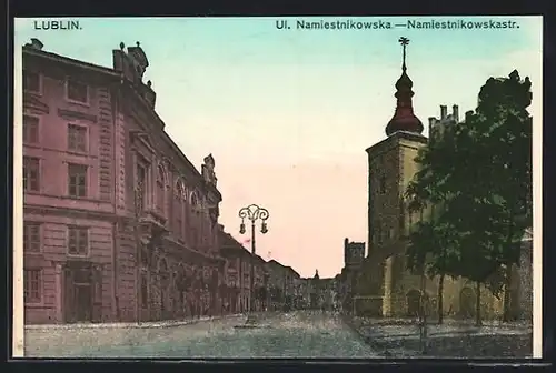 AK Lublin, Namiestnikowskastrasse mit Kirche